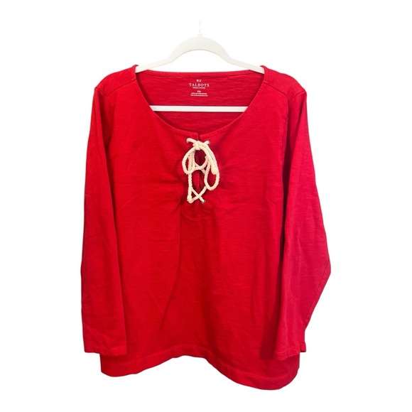 Talbots Tops - Talbots Red Nautical Lace Up V-Neck Long Sleeve Top Size 3XP MN1
